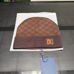 Brown Damier Knit Beanie — Winter 2024 Style