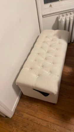 White Tufted Storage Ottoman Bench