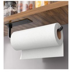 Paper Towel Holder - Self-Adhesive or Drilling, Matte Black, Upgraded Aluminum -8 pcs