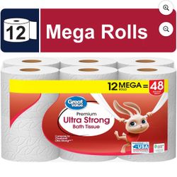 Great Value Ultra Strong 2-Ply Toilet Paper, 12 Mega Rolls, Compare to Charmin® Ultra Strong™