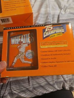 Mark mcgwire wheaties 75 yrs of champions  24k gold  signature