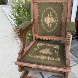 Antique Victorian Rocking Chair  Needlepoint Seats