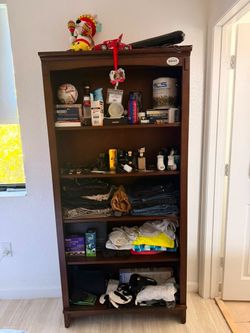 Dark Brown Wood 5-Shelf Bookcase