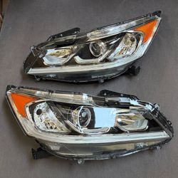 Pair Headlights Assembly 2016 2017 Honda Accord Halogen LED DRL Driver Passenger Side Headlamps 