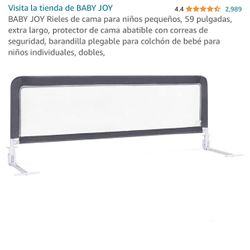 BABY JOY Rieles de cama para niños pequeños, 59 pulgadas, extra largo, protector de cama abatible con correas de seguridad, barandilla plegable para c