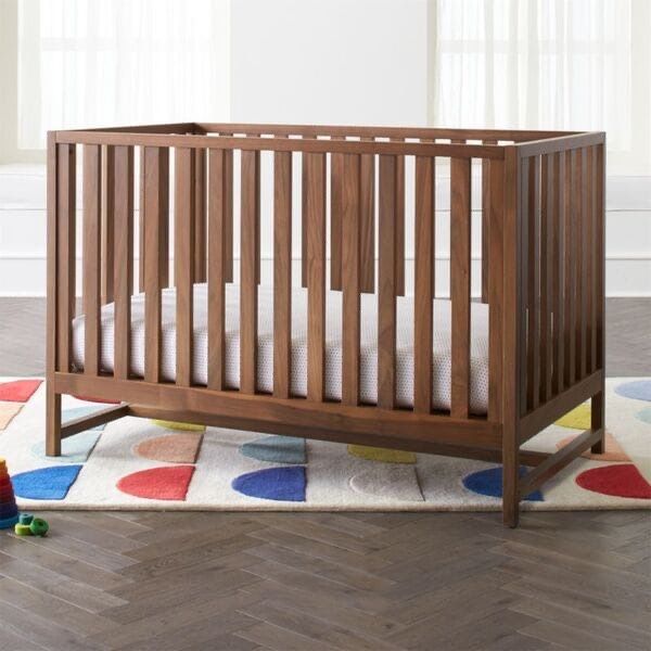 Crate And Barrel Taylor Walnut Crib + Toddler Rail. Perfect Condition
