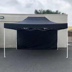 $160 (New) Heavy Duty 10x15 FT Canopy with (1 Sidewall) EZ PopUp Party Tent w/ Carry Bag (White, Black)