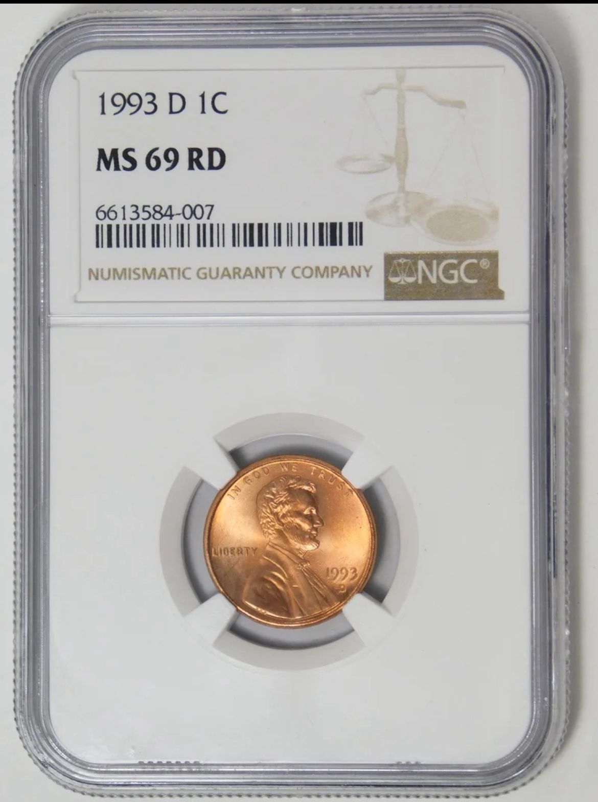 1993-D Lincoln Cent BIG GRADE! RARE MS-69 RD Low Pop.