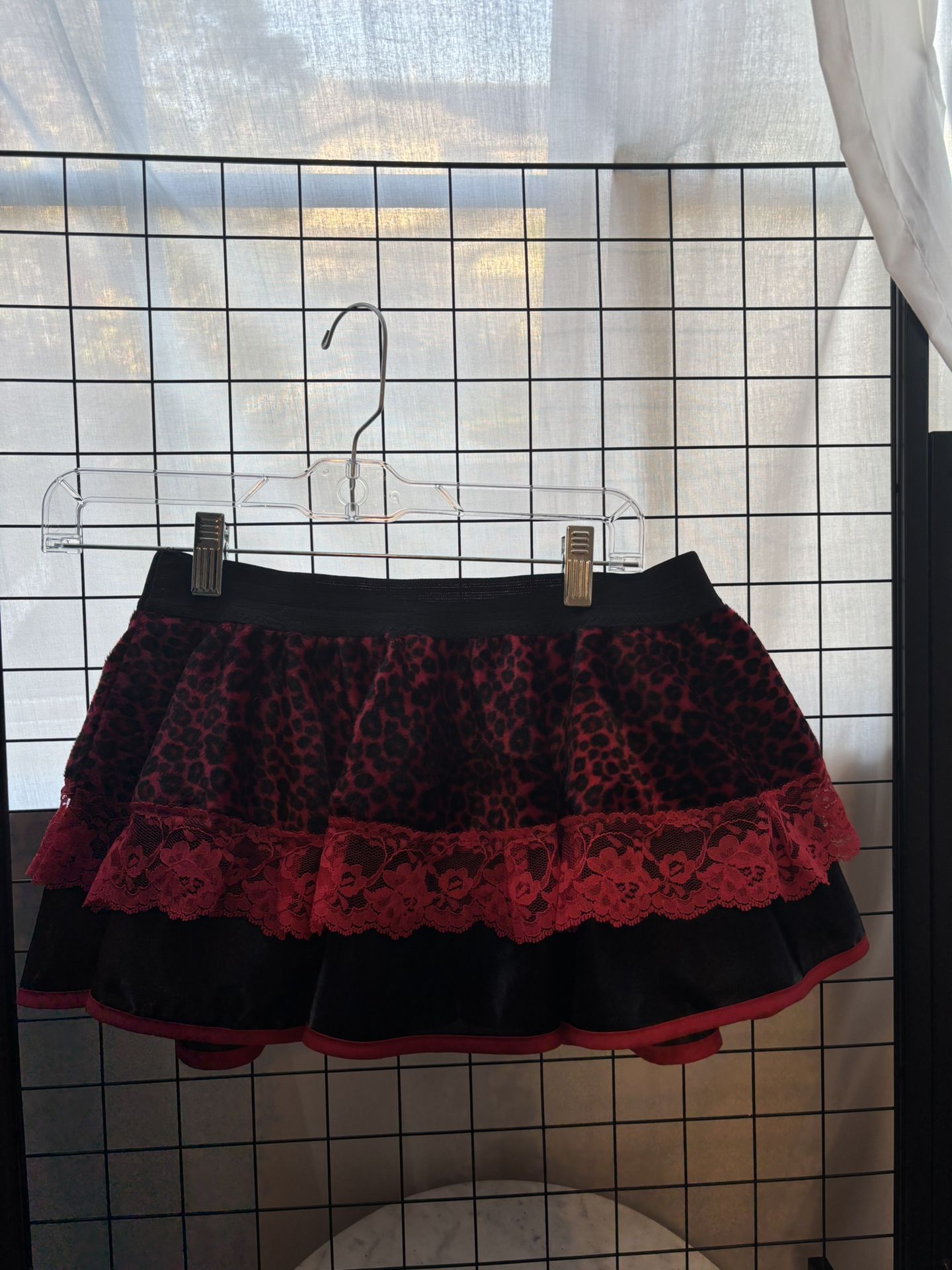Red & Black Leopard Lace Tutu Mini Skirt Womens Rave Wear