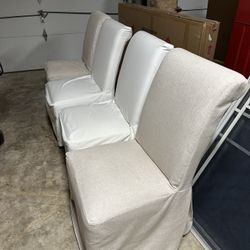 4 pottery barn, comfort roll, slip, covered dining chairs