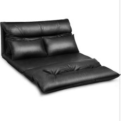 Convertible Sofa Bed, Floor Couch with 2 Pillows, PU Leather Loveseat Recliner, Folding Lazy Sleeper Sofa, 5 Positions