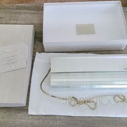 Jimmy Choo Arcylic White, Champange, & Gold Clutch Bag NIB