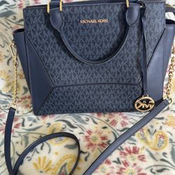 Medium Navy MK Logo Crossbody
