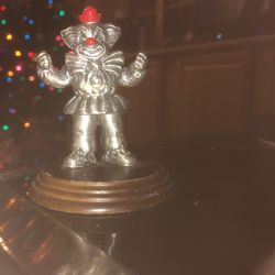 3" Taiwan George Good Pewter Clown With Wooden Base
