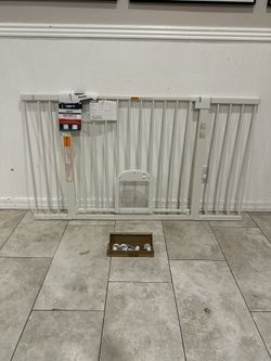 Extra Wide Pet Gate / Safety Gate with Pet Door - Fits Openings 36” - 57”