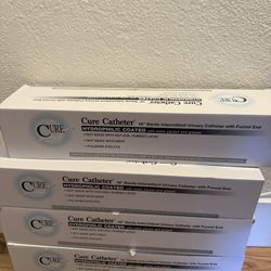 4 BOXES Cure Catheters 16" HM14C, 14 Fr. Sterile Intermittent With Funnel End