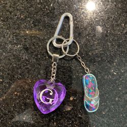 Heart-shape with Letter G & Liquid Glitter Filled Flip Flop Keychain Bag Charm