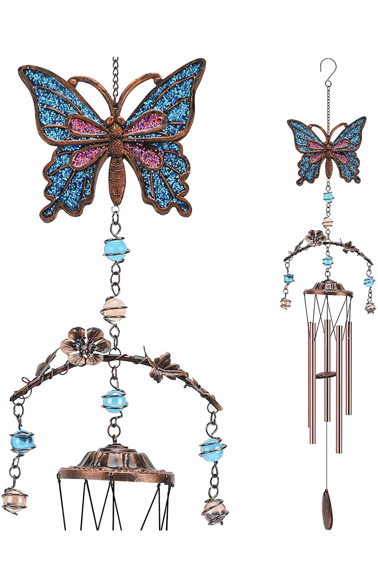 Butterfly Wind Chimes for Outside, Deep Tone 34 inches 
