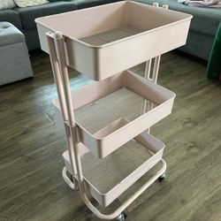 3 Tier Pink Metal Caddie With Wheels
