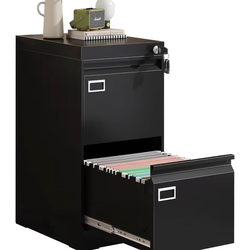 Two Drawer File Cabinet with Lock, Metal Filing Cabinet for Home Office, 2 Drawer Locking Filing Cabinets, Black Vertical File Cabinets for Letter/Leg