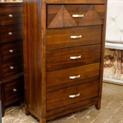 Walnut Aziel Bedroom Set Queen or King Bed Dresser Nightstand Mirror Chest Option 