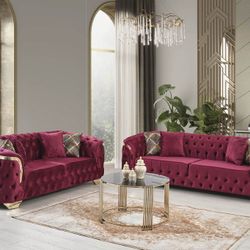 Purple Velvet Living Room Sofa Set - Delivery Available 