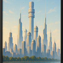 11 X 17 Futuristic Chicago Skyline (Framed Art)