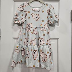 DotDotSmile 2T Halloween Ghost Candy Corn Tiered Twirl Dress Puff Sleeve EUC