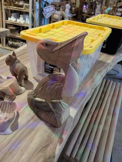 Hand-Carved Wooden Pelican Sculpture