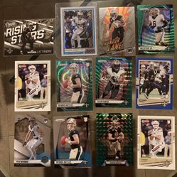 New Orleans Saints 12 card lot 2024 Panini Prizm Spencer Rattler Green Wave rc , Alvin Kamara green wave ,Drew Brees green mosaic , Michael Thomas Mar
