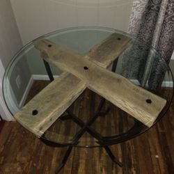 High Top, Wrought-Iron Table With 200 Year Old, Hand Chisled Barn Wood Beam 
