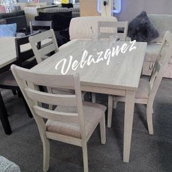 ✅️✅️5 pc grey finish wood dining table set padded seat chairs✅️✅️✅️