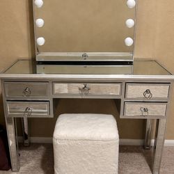 Mirrored Vanity including Fuzzy Seat
