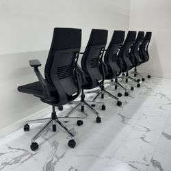 LIKE NEW CONDITION STEELCASE GESTURE CHAIR, BLACK FABRIC WITH POLISHED ALUMINUM BASE, FULLY LOADED WITH LUMBAR SUPPORT