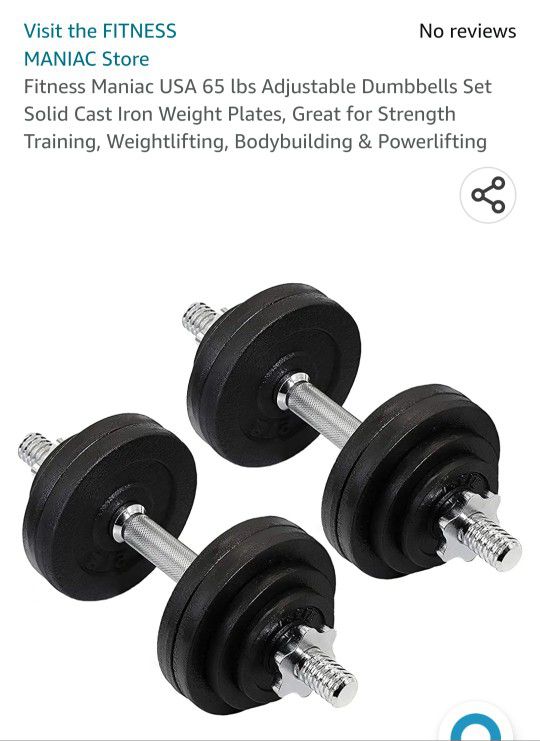￼

Visit the FITNESS MANIAC Store

No reviews

Fitness Maniac USA 65 lbs Adjustable Dumbbells Set Solid Cast Iron Weight Plates, Great for Strength Tr