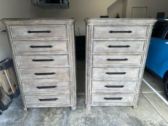 DRESSERS- set of 2, all wood, tall, 6 drawers