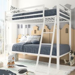 White Metal Twin Over Twin Bunk Bed 