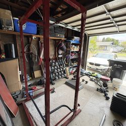 Squat Rack, Olympic Plates, Bench, And Barbell For Sale 