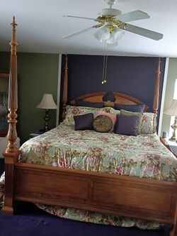 4-poster Calif. King bed frame, armoire, and one night stand.