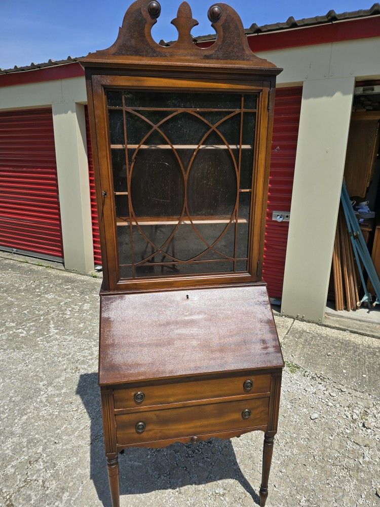 Antique Glass Top Secretary Desk / Hutch