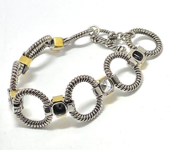 BRACELET WHITE TOPAZ & BLACK SPINEL CHUNKY STATEMENT BRACELET