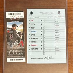 Ticket and Official Batting Order Card D-Backs vs. Padres