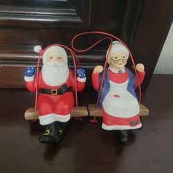 Vintage ToyLand Swinging Santa & Mrs Santa Christmas Ornament Dept.56