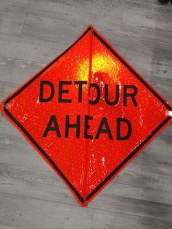 36"×36" Non Reflective Fluorescent Orange Vinyl Roll-Up Warning Sign (Detour Ahead)