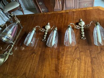 Vintage Solid Brass Wall Sconces + Table Candelabra Set  Set of 4 matching Colonial style