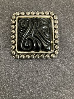 Silver Tone & Black Square Brooch