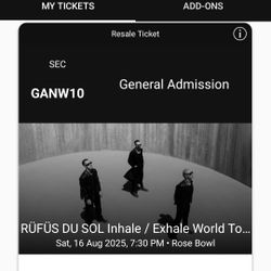 Rufus DU Sol Pair Of Concert Tickets 