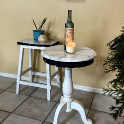 Modern Marble Accent Table – Gloss Faux Finish – Unique Handcrafted