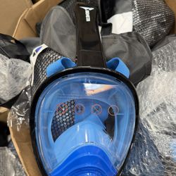 New Beneta Full Face Snorkel Mask Adult L-XL No-Fog Greyish Green W/ Carry Bag 