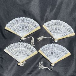 12 Small White Plastic Chinese Fans 